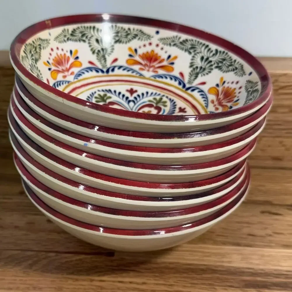 Williams Sonoma Puebla Melamine Cereal Soup Bowls Set of 8 Talavera Floral 7